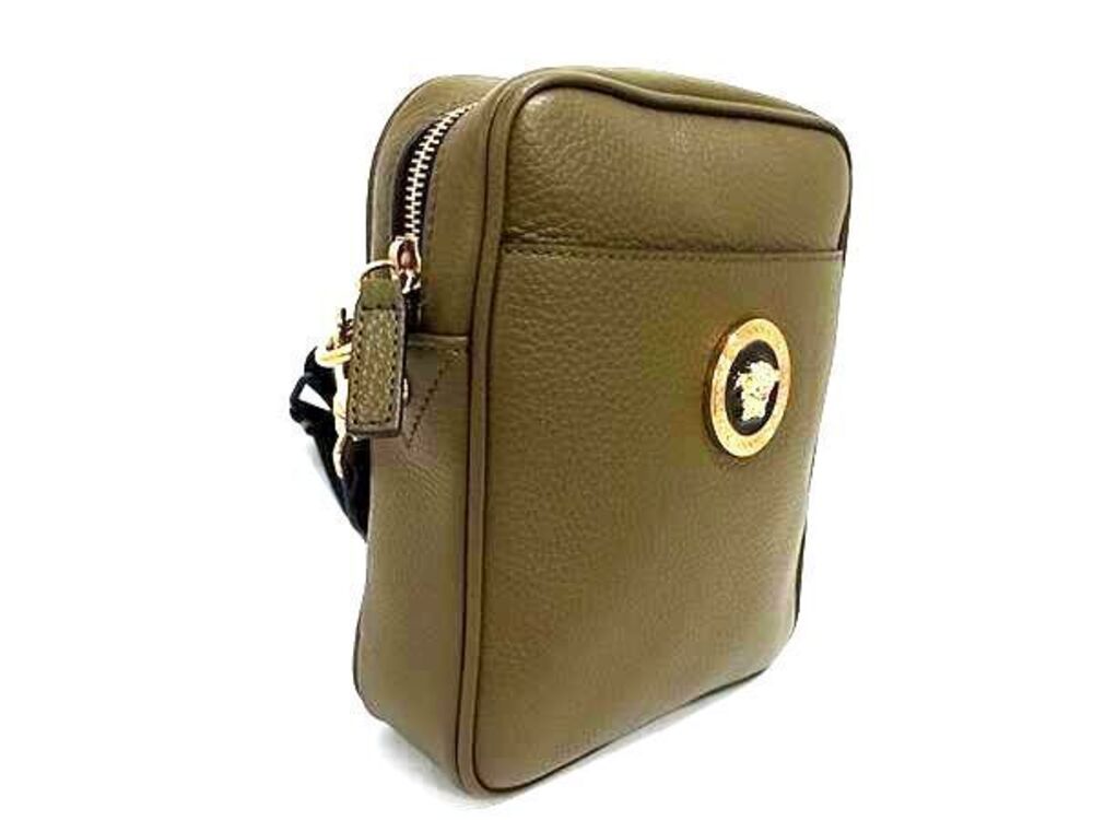 VERSACE Medusa Leather Shoulder Bag Crossbody Khaki Brown Green